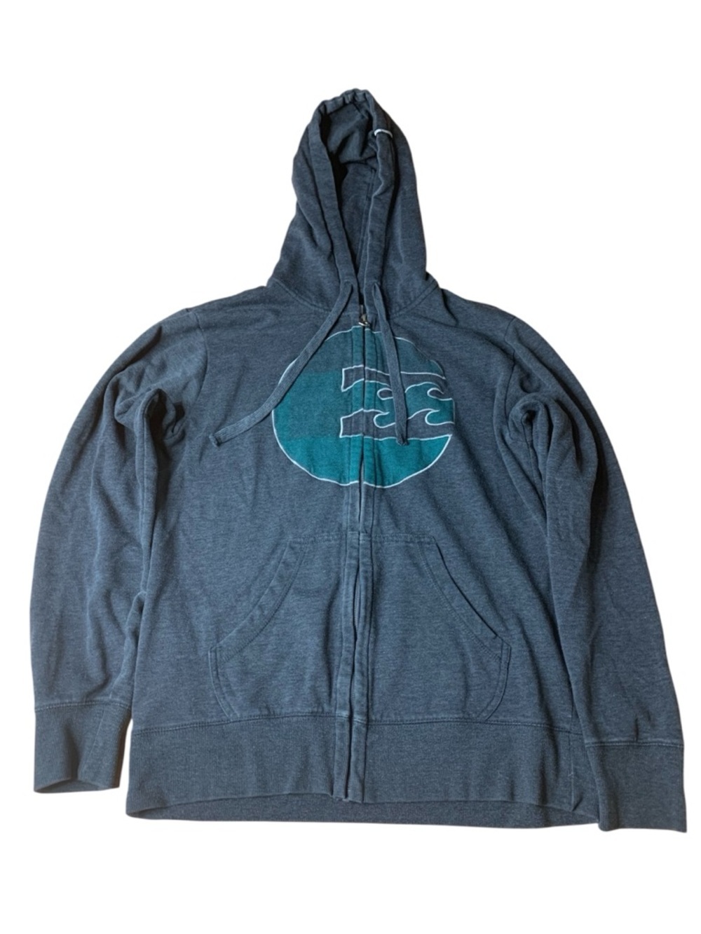 Billabong BØNG Heather Grey Zip Hoodie Teal Circle Wave Graphic Medium